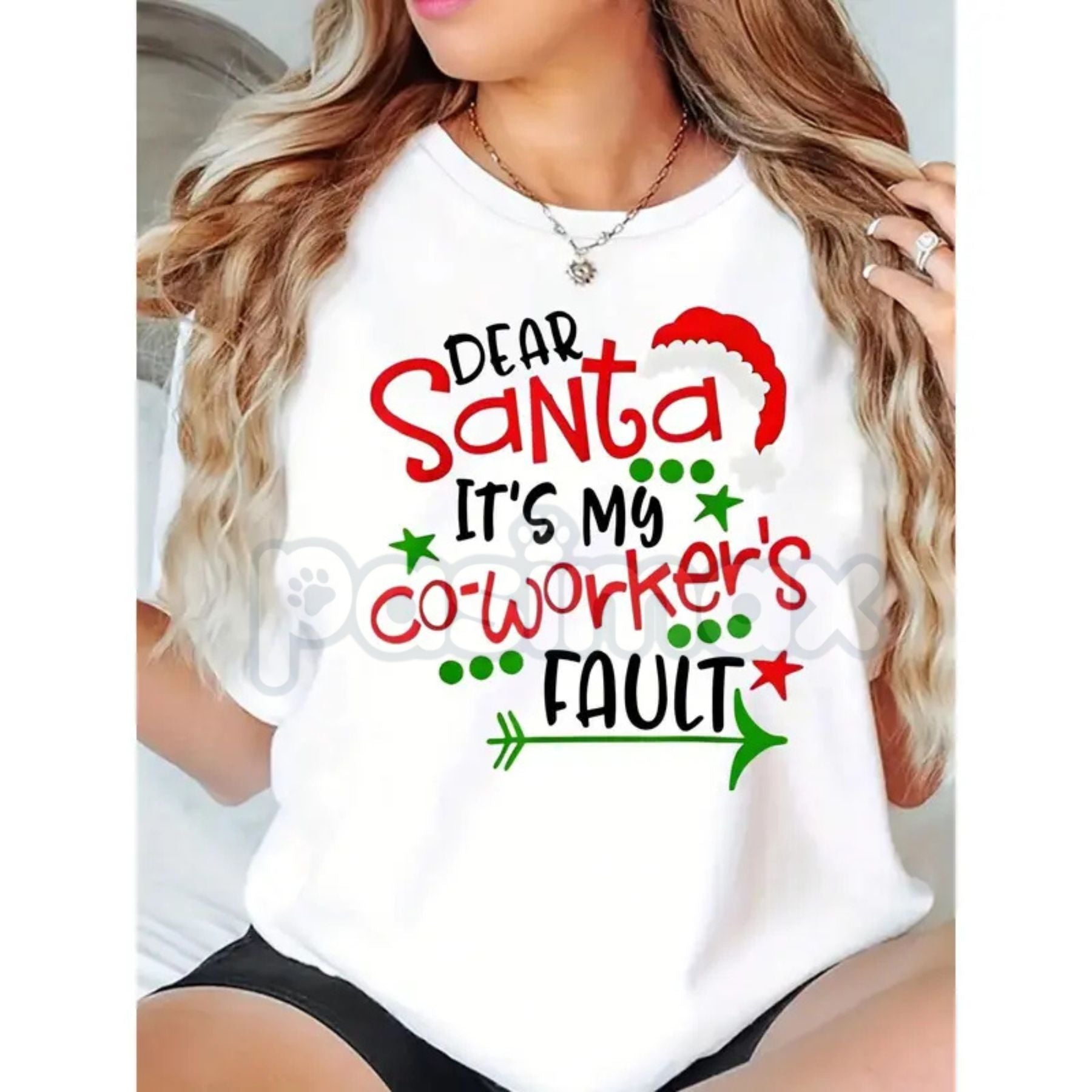 "Dear Santa It's My Coworker's Fault" T-Shirt - Funny Office Christmas Gift Women Plus Size, Holiday Tee, Workplace Humor Apparel