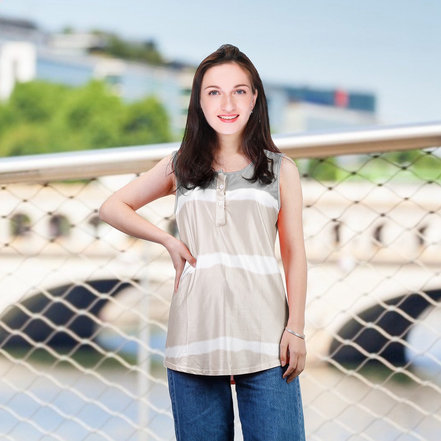 Women Tie-dye Sleeveless Tank Tops Summer Loose T Shirts Tops Button Down Shirts Vest Blouse Plus Size