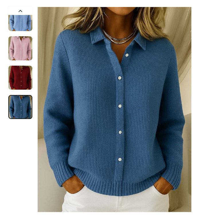 Casual Fashion Button Knitted Lapel Sweater For Women Long Sleeve Knitted Sweaters Tops Winter Jumper See size chart under “more details”