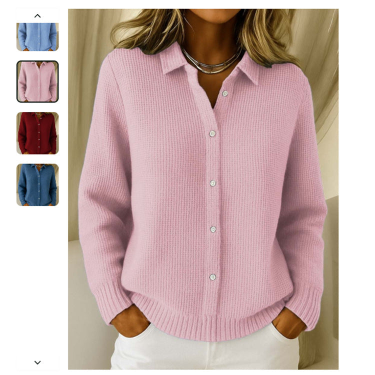 Casual Fashion Button Knitted Lapel Sweater For Women Long Sleeve Knitted Sweaters Tops Winter Jumper See size chart under “more details”
