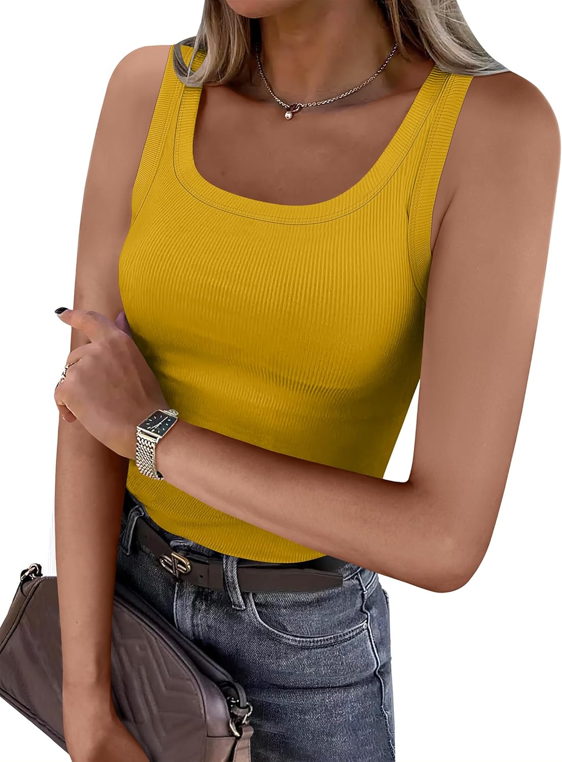 ANRABESS Womens Sleeveless Scoop Neck Tank Top Ribbed Fitted Summer Basic Slim Cute Tops 2026