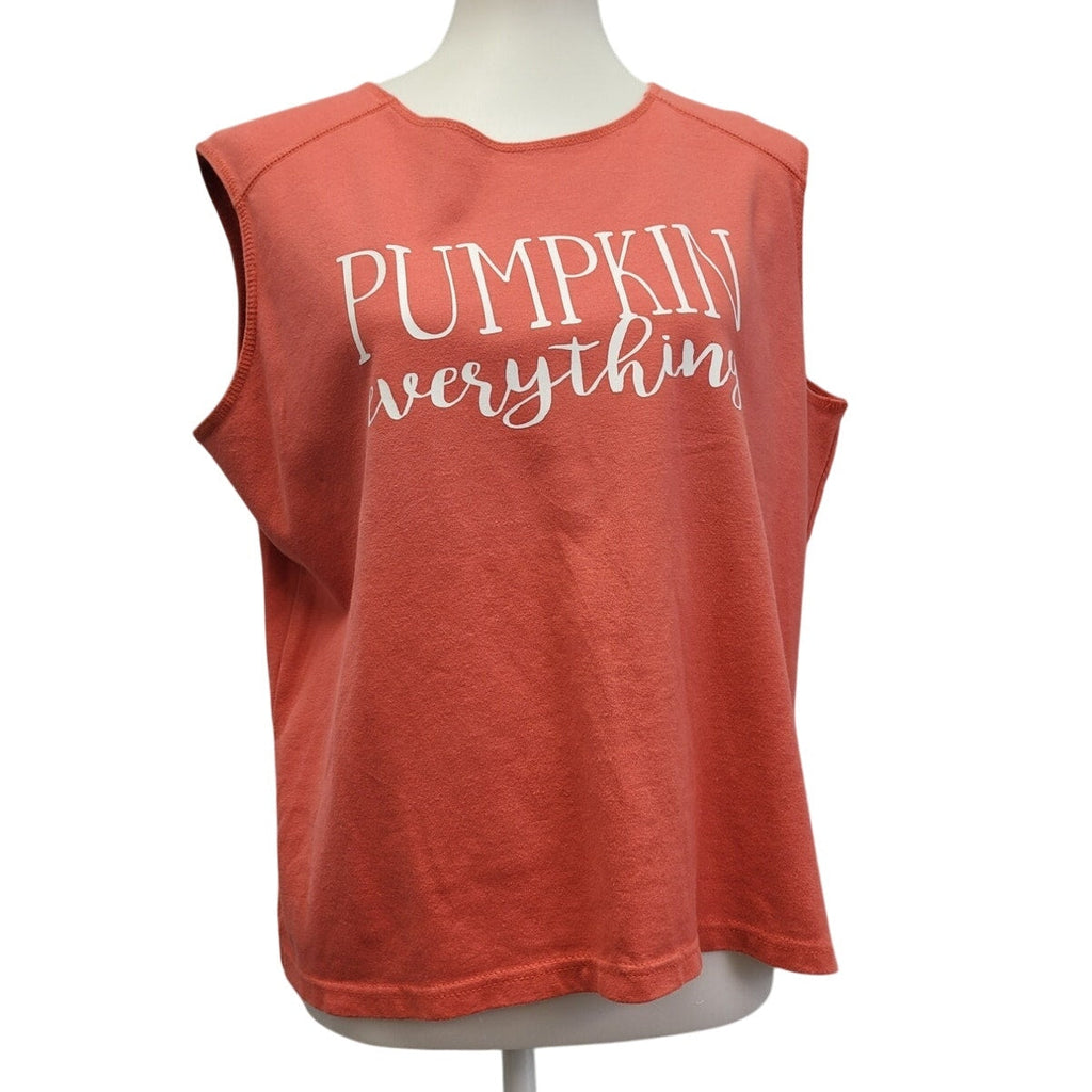 Hand Printed Upcycled Womens XL Pumpkin Everything Sleeveless Tank Top Shirt