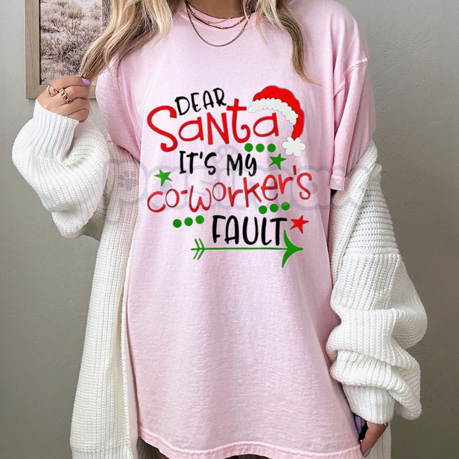 "Dear Santa It's My Coworker's Fault" T-Shirt - Funny Office Christmas Gift Women Plus Size, Holiday Tee, Workplace Humor Apparel