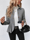 Women Clothing Collared Jacquard Ruffled Slim Double Breasted Office Blazer Women