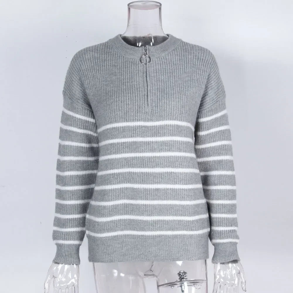 Spring Women Sweater Striped O-neck Long Sleeve Warm Thick Sweaters Female Spring New Trendy Elegant Casual Ladies Clothes