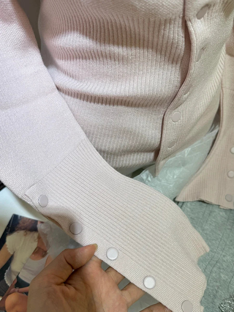 Pink Twist Cotton Long Sleeve Knitted Cardigan Women Simple Button Casual Preppy Style Jumper Sweet Cute Simple Sweater Top New