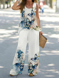 Simple Sleeveless Printed Vest Long Pants Set Women Summer Fashion Round Neck Casual T-Shirt Top Loose Pants Suit Clothes