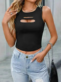 Women's Black Cutout Sleeveless Cropped Tank Top