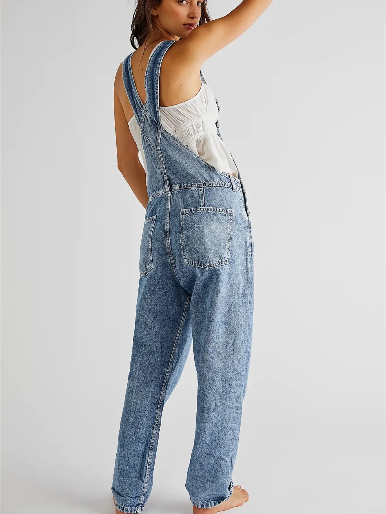 Fashion Denim Overalls for Women Loose Fit Classic Bib Casual Jean Stretchy Denim Overall Jumpsuit Tapered Leg Jean Pants