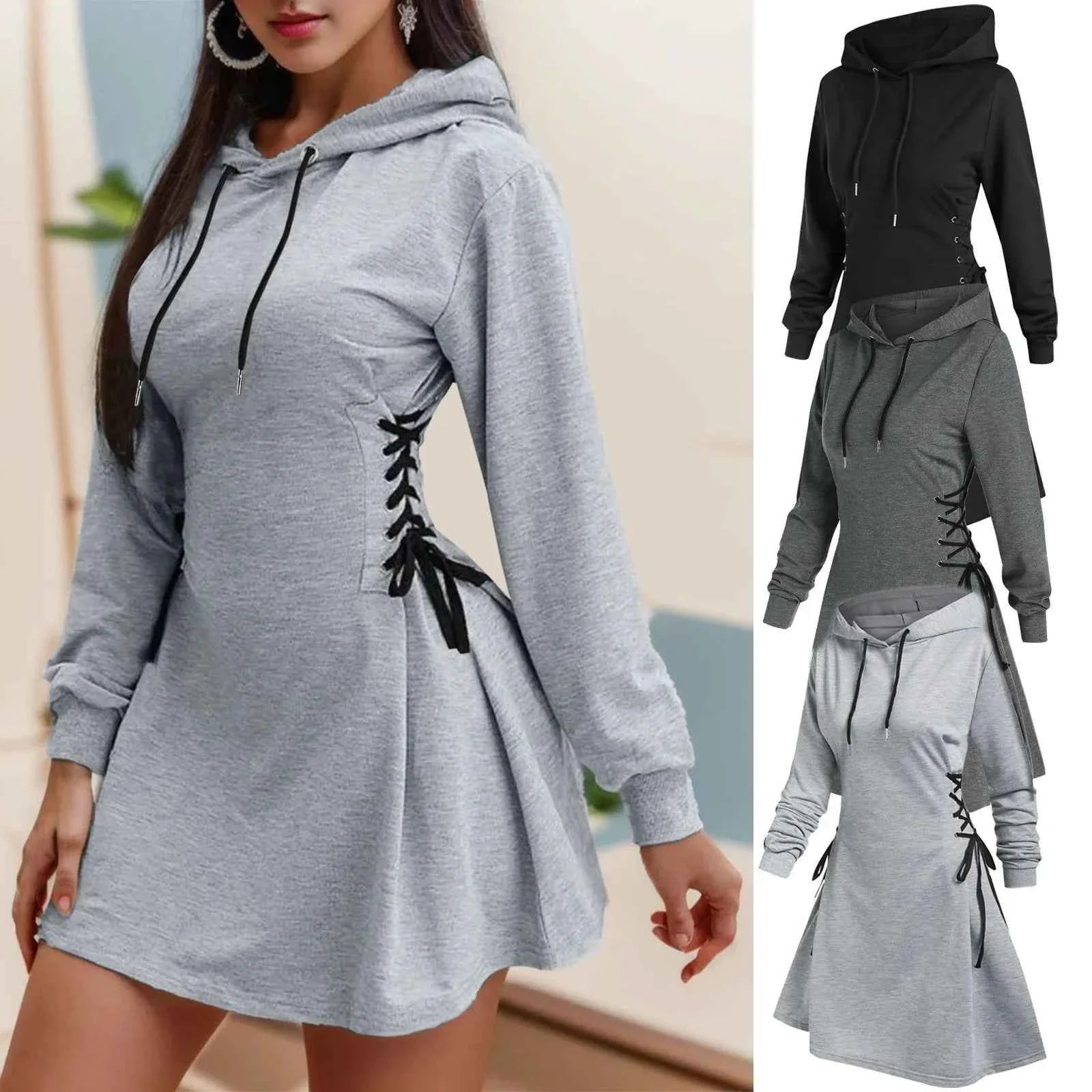 Women's Autumn Lace-Up Sweatshirt Dress
