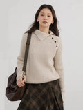 Slanted Collar Knit Sweater Loose Autumn Jumper