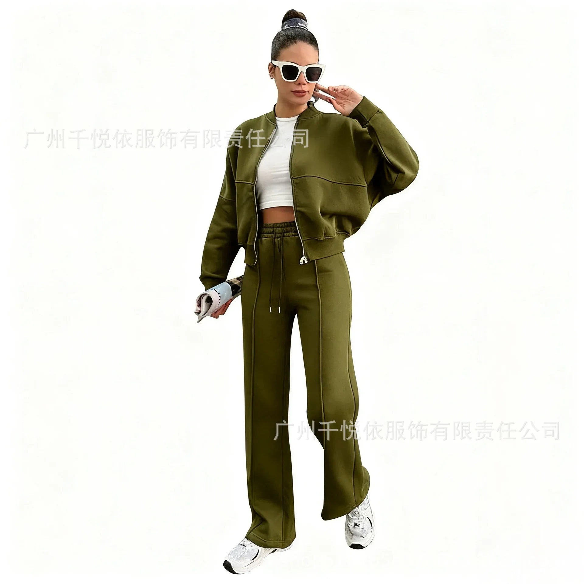 Fashion Two-piece Women's White Sports Suit Loose Sports Shirt+casual Pants Sets Sportswear Women Clothes Tracksuit Women Outfit