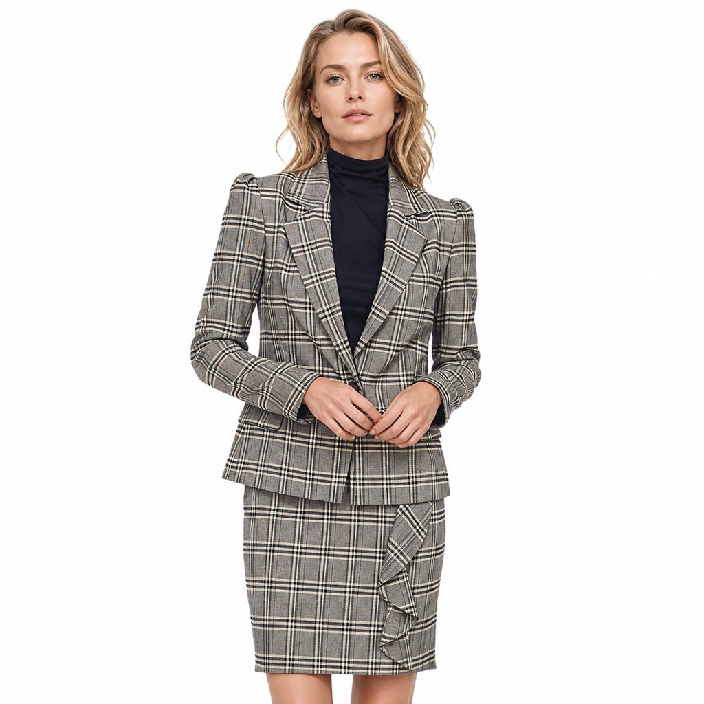 Pleione Women's Notch Collar Tweed Blazer
