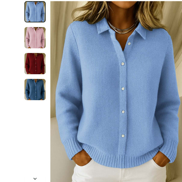 Casual Fashion Button Knitted Lapel Sweater For Women Long Sleeve Knitted Sweaters Tops Winter Jumper See size chart under “more details”