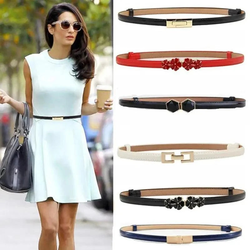 Elegant Thin Adjustable Belt PU Leather  One Size Buckle Women Waistbands Multiple Colors Belts For Women