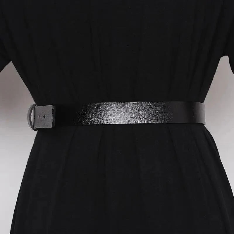 Simple Black Plain Leather Belt For Women Classic Thin Skinny Waistbands Casual Women Formal Belts