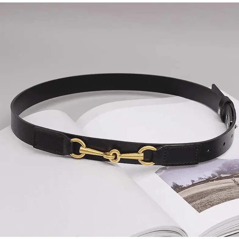 Simple Black Plain Leather Belt For Women Classic Thin Skinny Waistbands Casual Women Formal Belts
