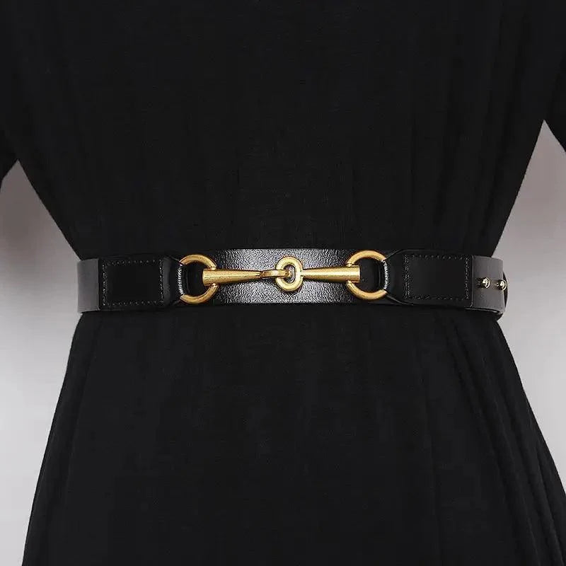 Simple Black Plain Leather Belt For Women Classic Thin Skinny Waistbands Casual Women Formal Belts