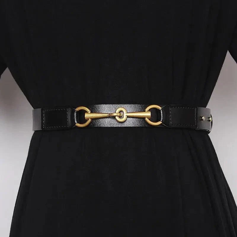 Simple Black Plain Leather Belt For Women Classic Thin Skinny Waistbands Casual Women Formal Belts