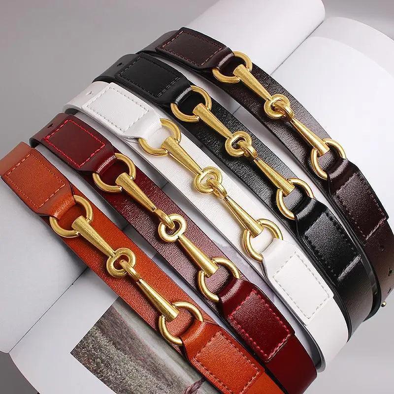 Simple Black Plain Leather Belt For Women Classic Thin Skinny Waistbands Casual Women Formal Belts