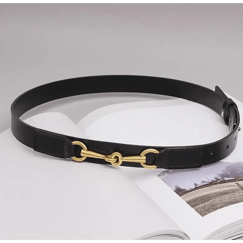 Simple Black Plain Leather Belt For Women Classic Thin Skinny Waistbands Casual Women Formal Belts
