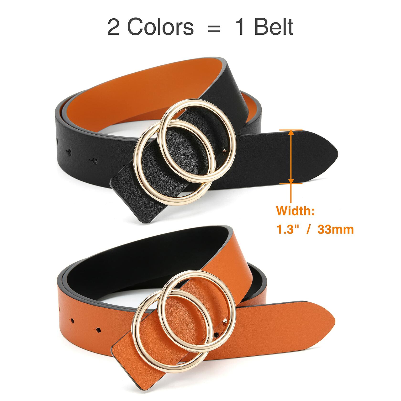 CR Womens Leather Belt 1.3" Reversible Casual