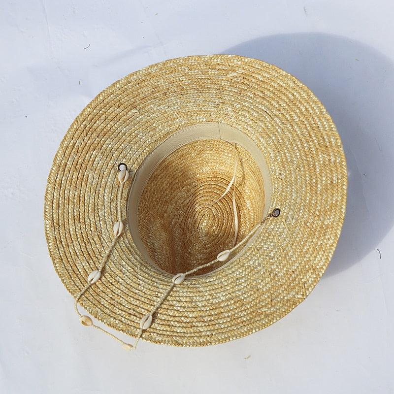 Vintage Seashells Beaded Beach Hats With Chain For Women Elegant Outdoor Ladies Hat Beach Hats Women Seashells Sun Hat Fashion Straw Fedoras Sun Hats Summer Portable Charming Hat