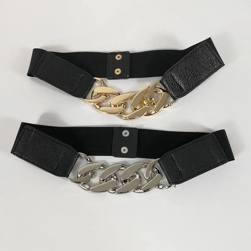 Women Elegant Elastic Stretch Wide Formal Belt Big Chain Waistbands For Women Luxury Party Belts