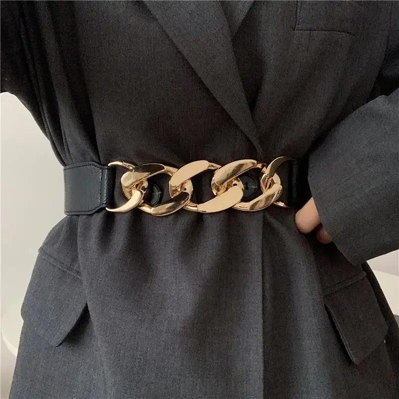 Women Elegant Elastic Stretch Wide Formal Belt Big Chain Waistbands For Women Luxury Party Belts