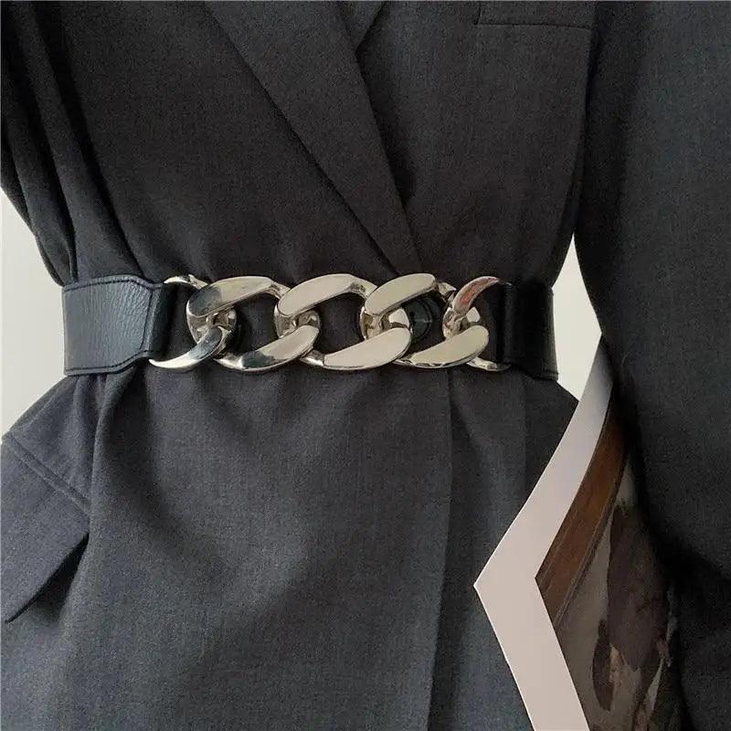 Women Elegant Elastic Stretch Wide Formal Belt Big Chain Waistbands For Women Luxury Party Belts